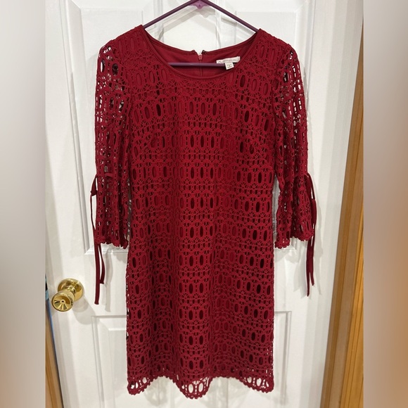 Elegant Red Lace Overlay Dress old money sophisticated classy Established 1962 - Picture 1 of 5